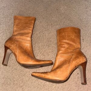 Steve Madden Tan Leather Pointed-Toe High Heel Boots